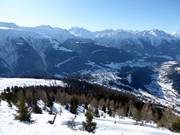 Blick auf den Ort Bellwald vom Skigebiet aus