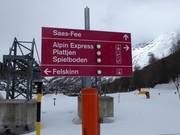 Pistenausschilderung im Skigebiet von Saas-Fee