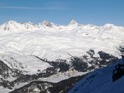Blick auf das Skigebiet Corviglia vom Skigebiet Corvatsch/​Furtschellas