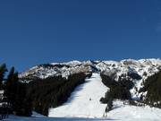 Blick auf die steilen Pisten am North American