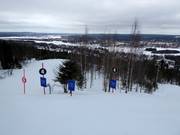 Schwere Freeridepiste durch lichten Wald