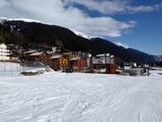 Blick auf Disentis/Mustér an der Talabfahrt