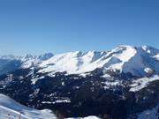 Blick auf das Skigebiet Anzère von Crans-Montana