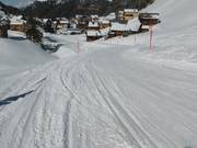 Turnaabfahrt am Ortsrand von Malbun