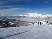 Blick vom höchsten Punkt im Skigebiet am Hauser Kaibling
