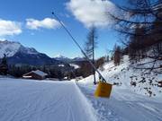 Lanzenbeschneiung im Skigebiet Carezza