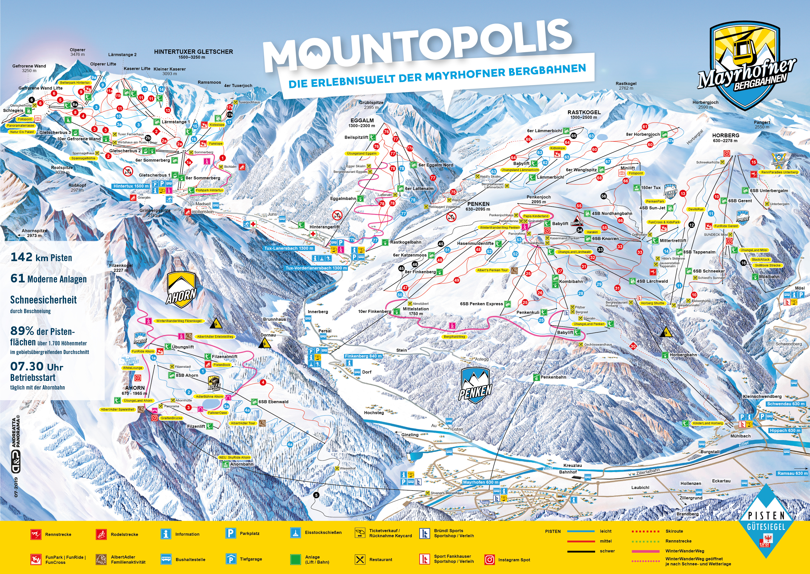 Pistenplan vom Skigebiet Mayrhofen – Penken/Ahorn/Rastkogel/Eggalm (Mountopolis)