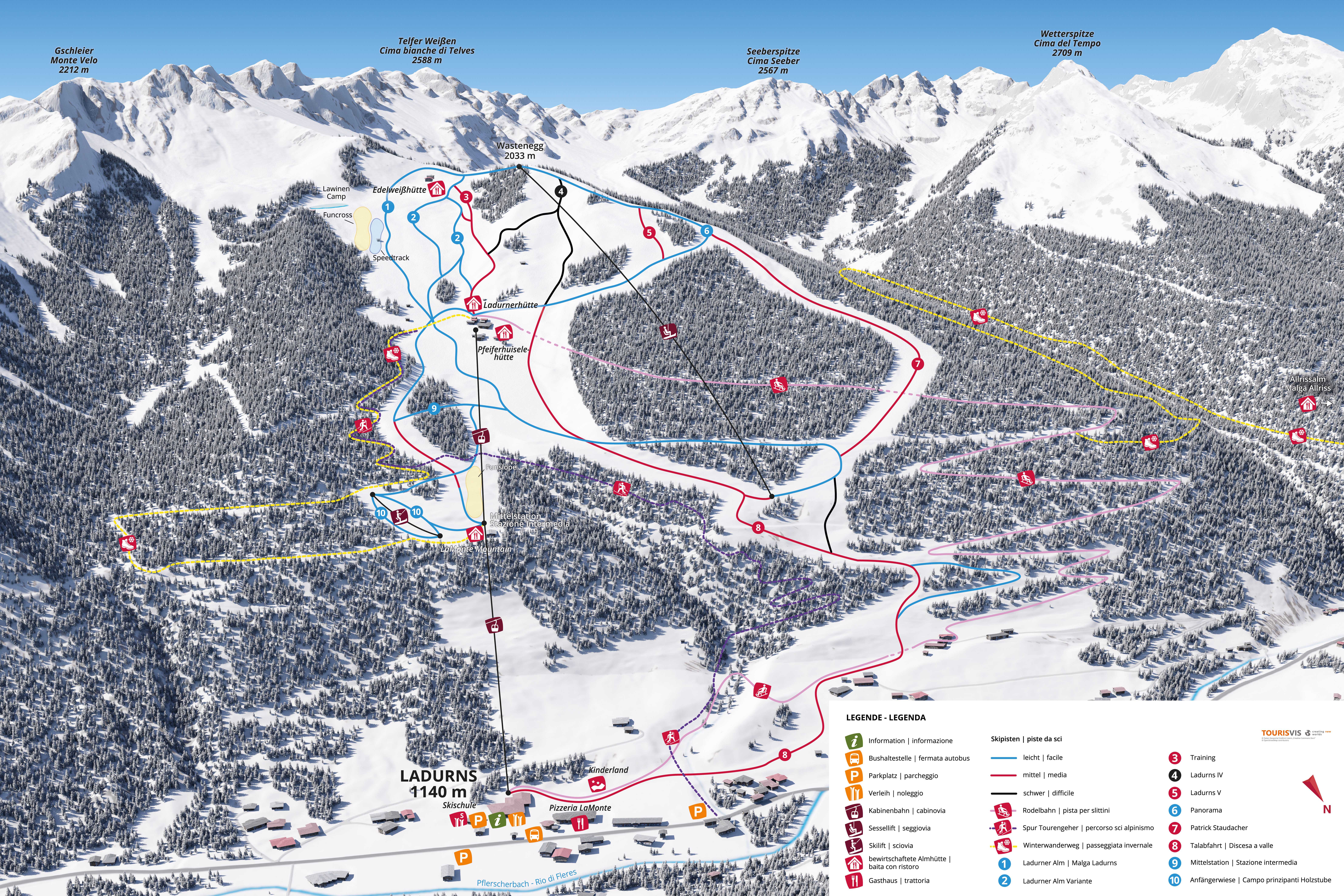 Pistenplan vom Skigebiet Ladurns