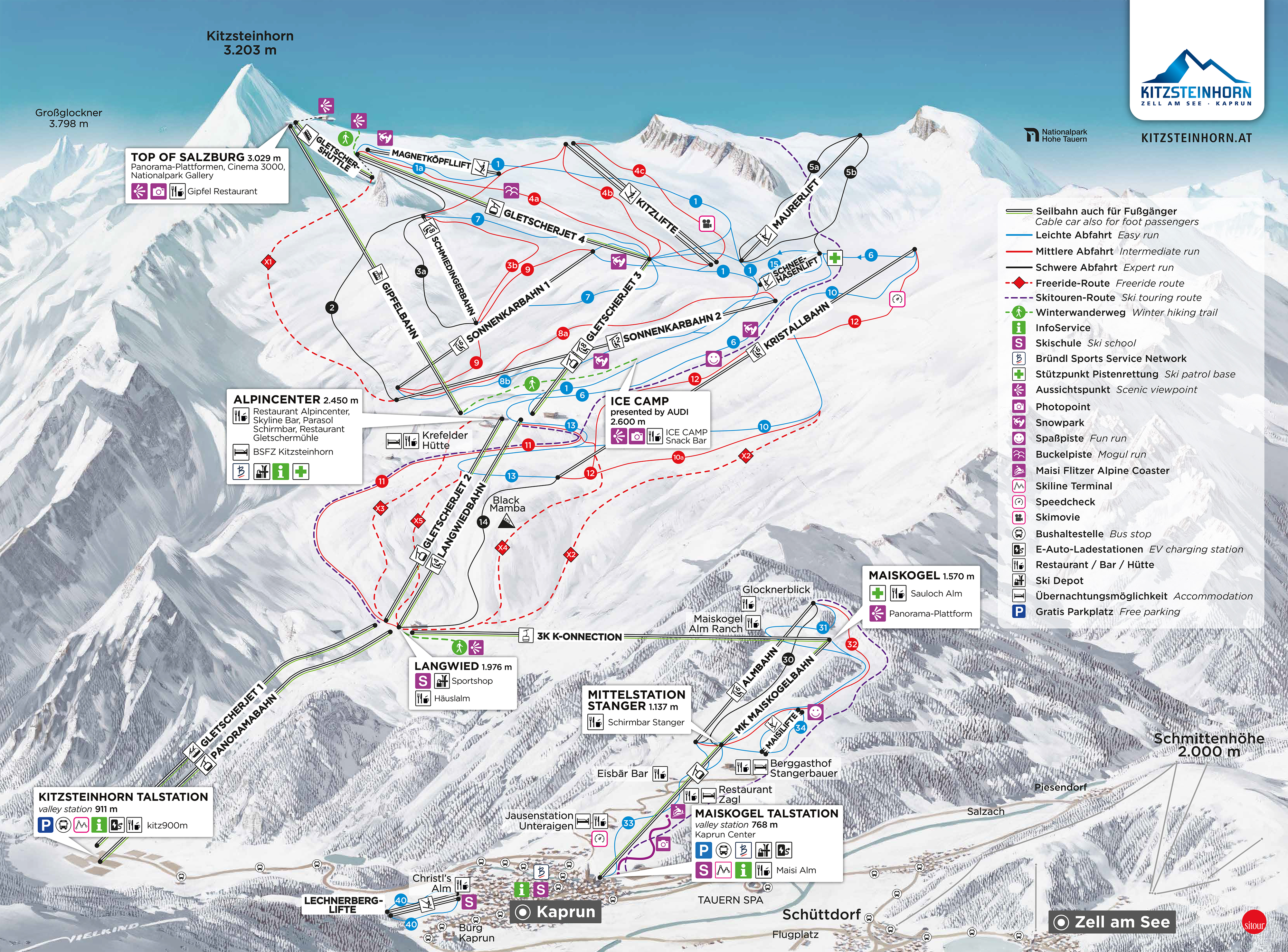 Pistenplan vom Skigebiet Kitzsteinhorn/Maiskogel – Kaprun