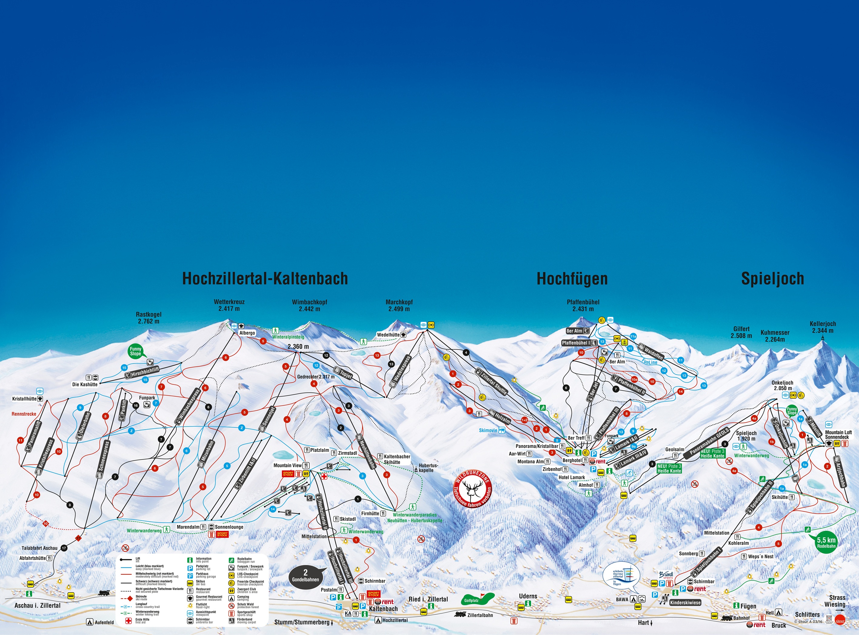 Pistenplan vom Skigebiet Spieljoch – Fügen