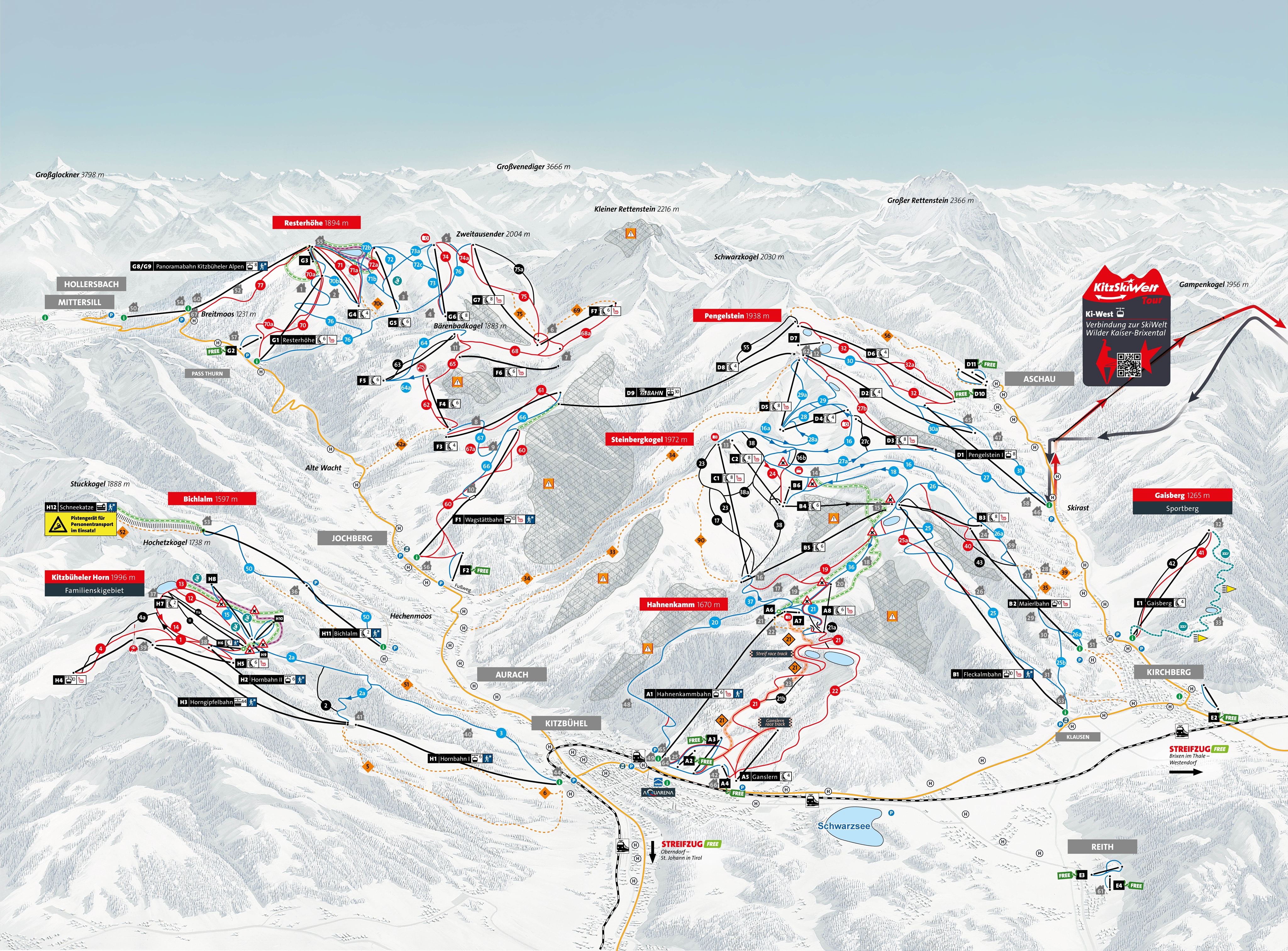 Pistenplan vom Skigebiet KitzSki – Kitzbühel/Kirchberg