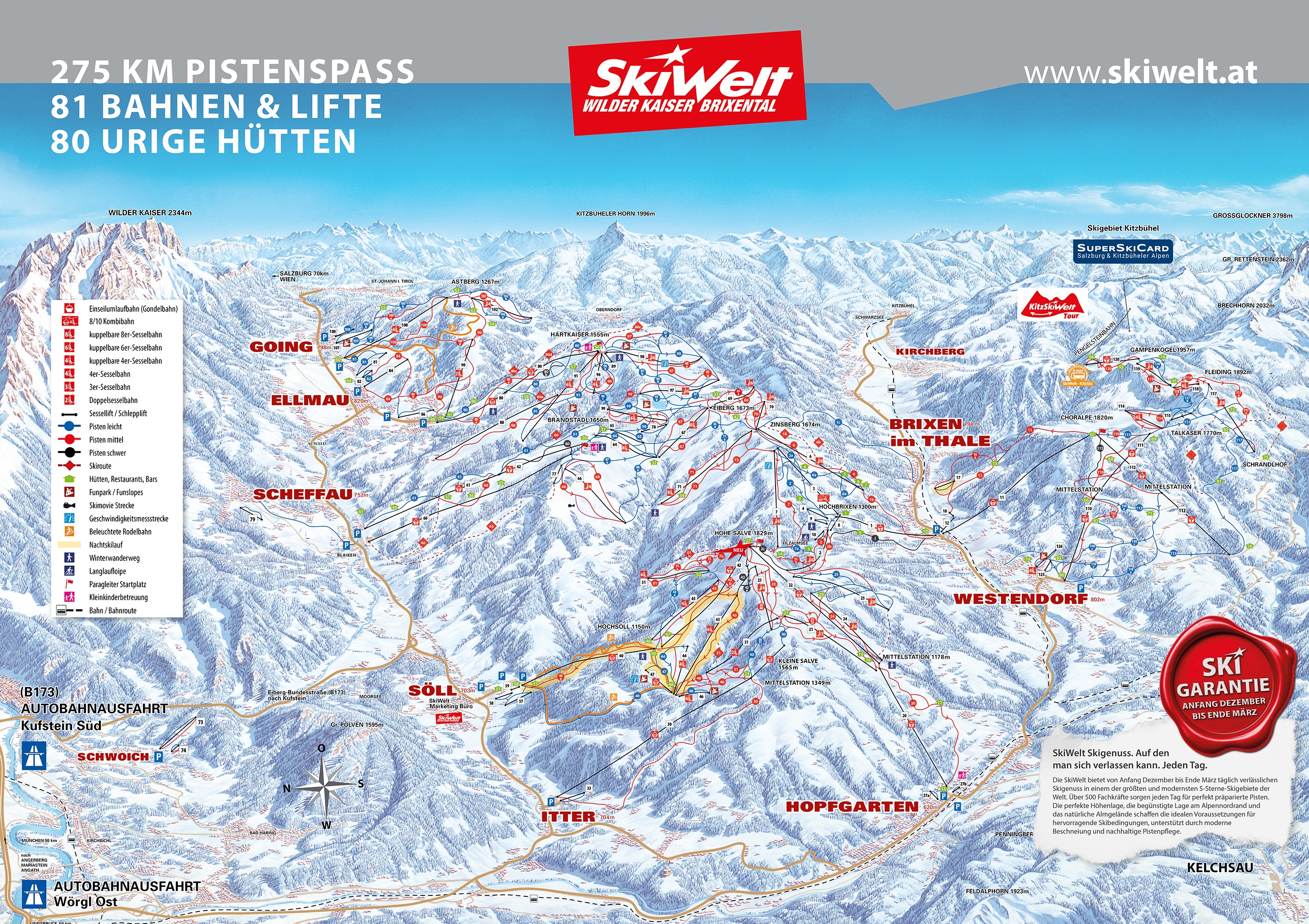 Pistenplan vom Skigebiet SkiWelt Wilder Kaiser-Brixental