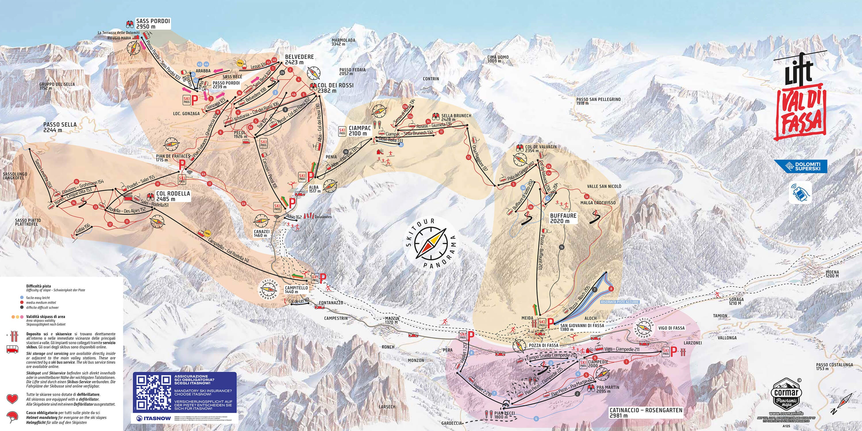 Pistenplan Belvedere/Col Rodella/Ciampac/Buffaure – Canazei/Campitello/Alba/Pozza di Fassa
