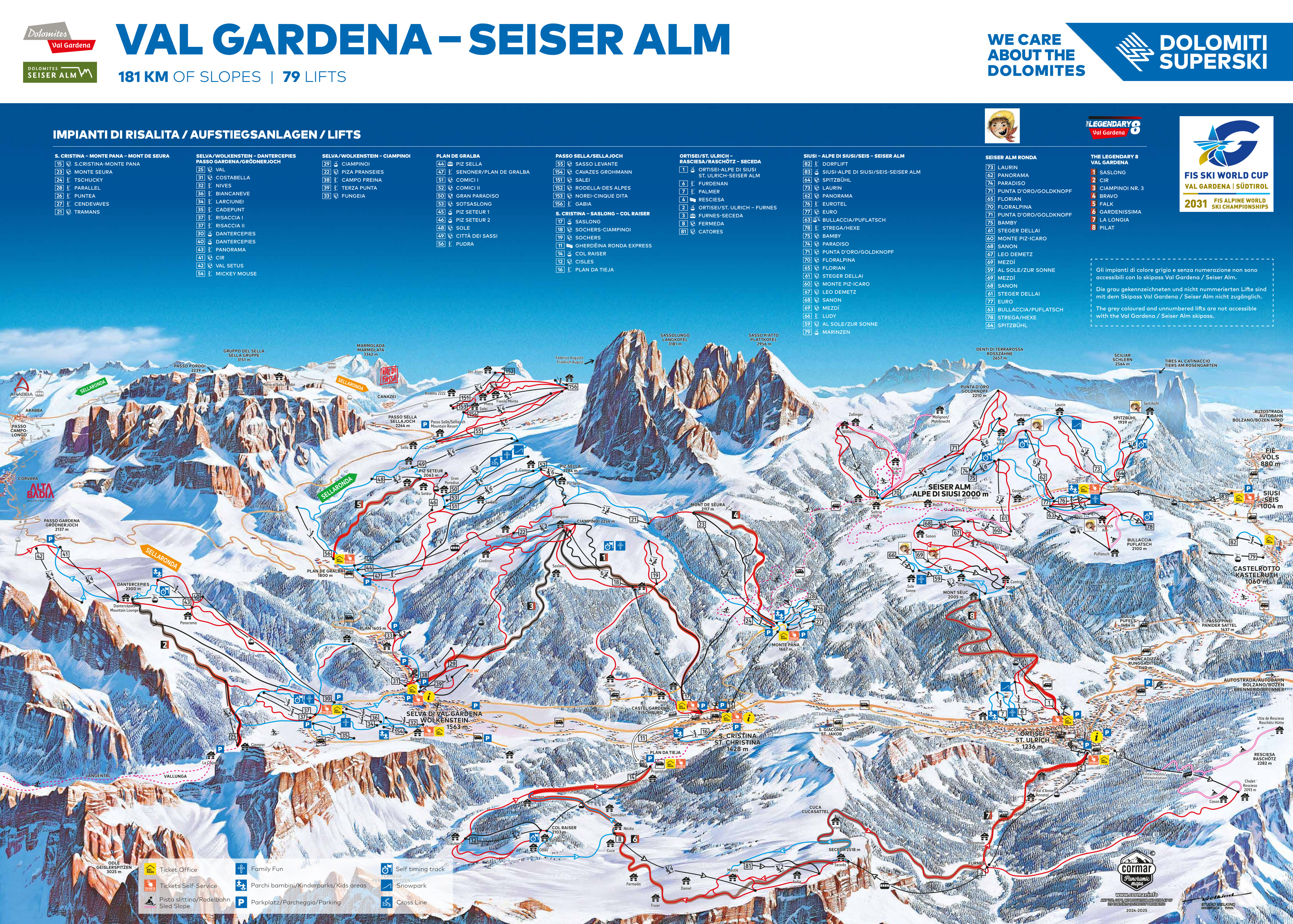 Pistenplan vom Skigebiet Gröden (Val Gardena)