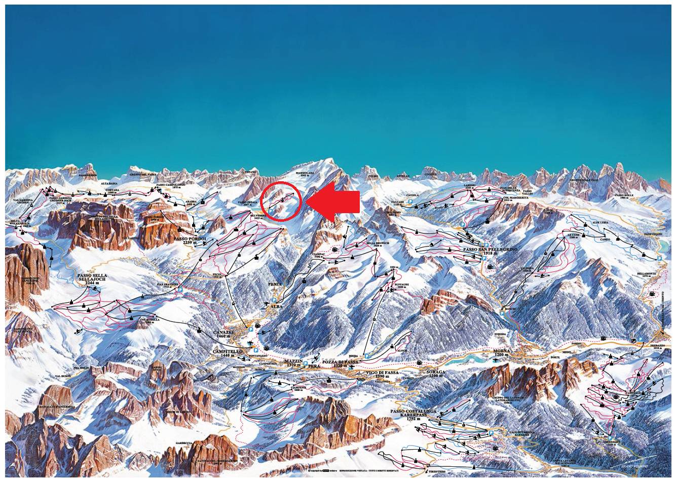 Pistenplan Passo Fedaia – Pian dei Fiacconi (Marmolada)