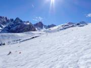 Blick aus der Pleisenbahn über Karleiten- und Schönbodenbahn bis zur Olympiabahn und hoch zum Hoadl-Haus